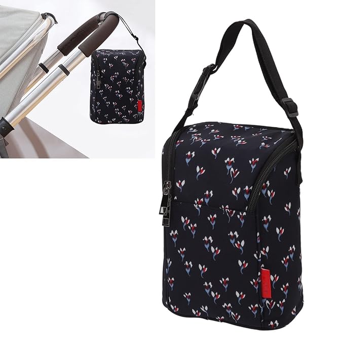 Garosa Breast Milk Storage Bags Insulated Cooler Bag for Nursing Mom Large Capacity Bottle Storage Thermal Tote Pouch Stylish Floral Black Lunch Keeper Portable Milk Cooler
