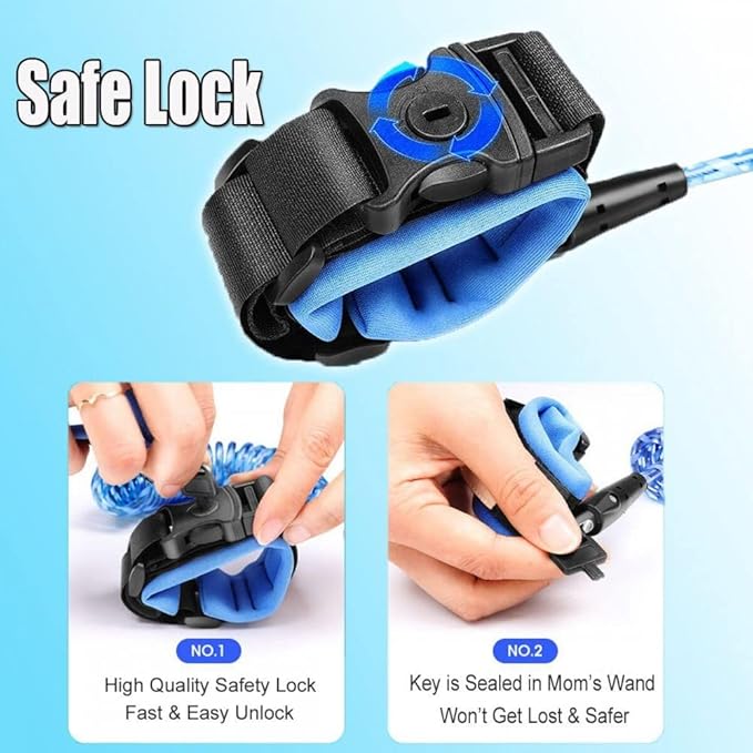 Kids Baby Safety Lock Anti-Lost Night Reflective Harness Rope Wristband Child Leash (Blue)