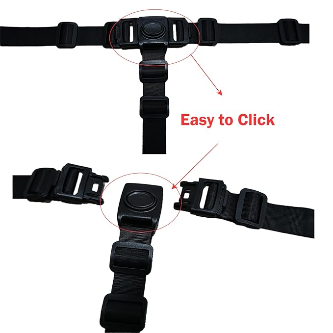 3 Point Seat Chest Harness Strap for Kids, Adjustable Baby Seat Strap, Kids High Chair Straps Replacement for High Chair (Black)