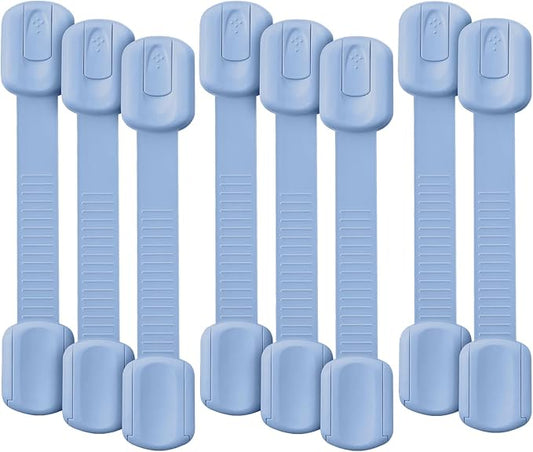Bates- Child Safety Strap Locks, 8 Pack, Baby Blue, Child Locks for Cabinets and Drawers