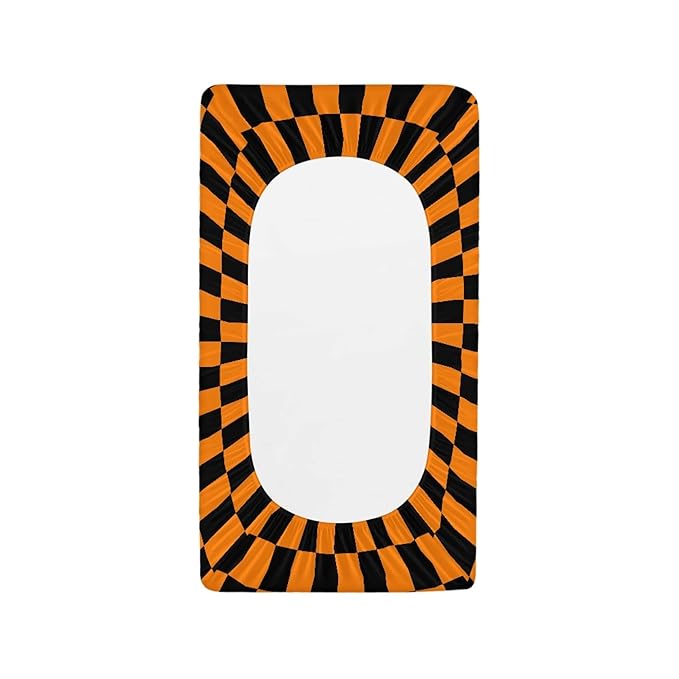 Orange and Black Checkered Changing Pad Cover for Baby Girls Boys Halloween Breathable Diaper Change Table Sheet Soft Stretchy Cute Change Table Mat Cover Fit 32x16
