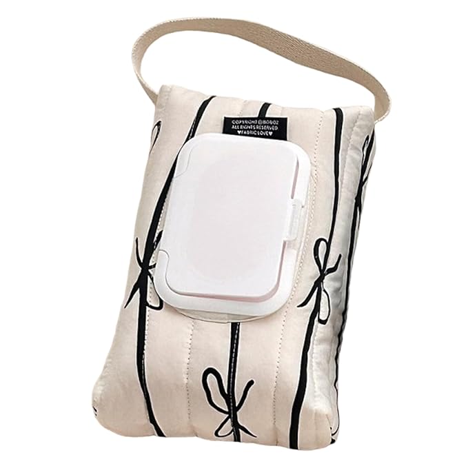 Striped Bow Cotton Wipes Dispenser Refillable Wipes Bag with Handle Portable Hanging Travel 5.1x2.4x9.5inchBaby Dispenser