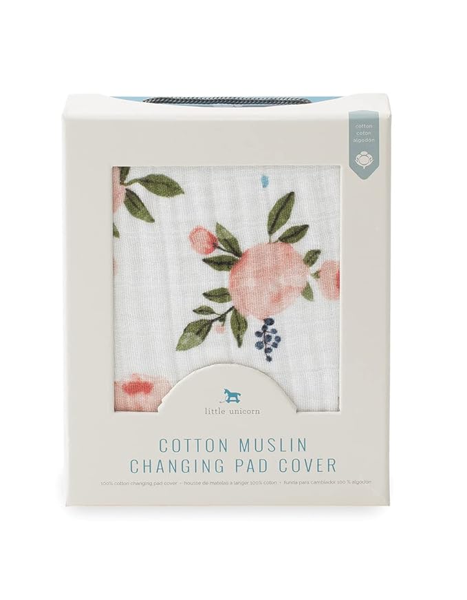 Little Unicorn Changing Pad Cover for Newborns & Infants | Soft & Breathable Muslin Fabric | Baby Diaper Changing Table Pad Cover (Watercolor Rose)