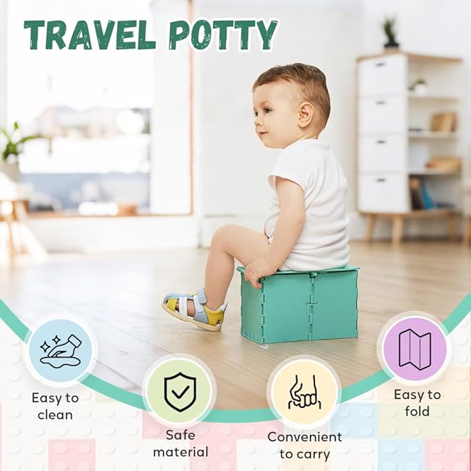 Travel Potty for Kids, 2025 New Reusable Portable Folding Potty for Toddler, Foldable Toilet for Outdoor Camping, Toddler Potty Seat (Blue Yellow)