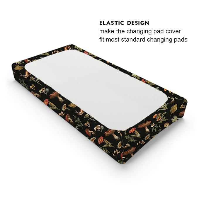 Vintage Mushroom Forest Baby Changing Pad Covers Retro Mushrooms Snail Flowers Leaves Nursery Diaper Changing Table Sheets for Boy Girl Soft Breathable Stretch Fitted Change Table Mats 32''x16''