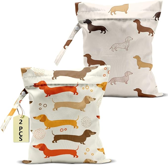 2Pcs Dog Print Wet Bags, Gifts for Dog Lovers Wet Dry Bag Reusable Zipper Pouch for Swimsuit, Diapers, Beach, Dirty Yoga Gym Clothes, Toiletries, Waterproof Birthday Christmas Gifts