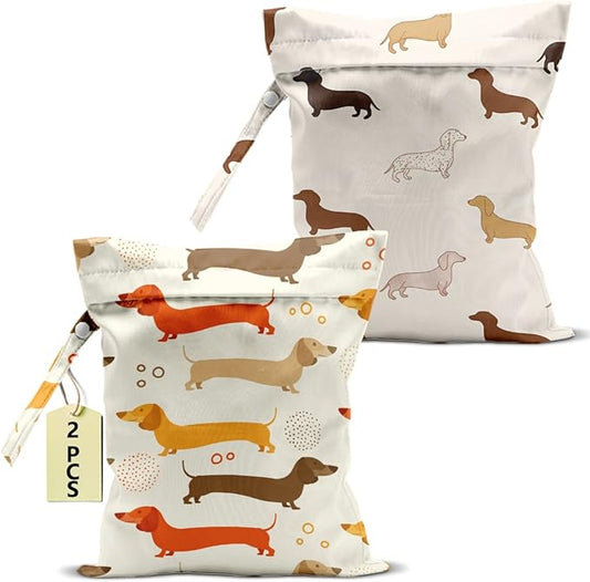2Pcs Dog Print Wet Bags, Gifts for Dog Lovers Wet Dry Bag Reusable Zipper Pouch for Swimsuit, Diapers, Beach, Dirty Yoga Gym Clothes, Toiletries, Waterproof Birthday Christmas Gifts