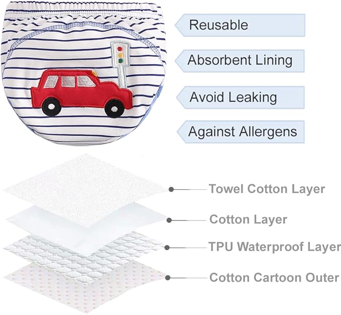 Cotton Reusable Baby Training Pants Unisex Potty Toddler Underpants Kids Waterproof Breathable Underwear 6-Pack