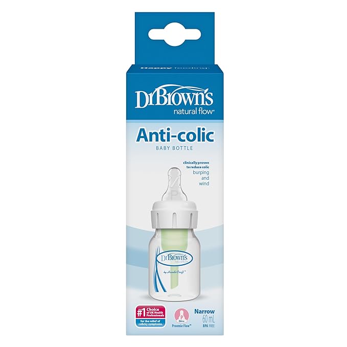 Dr. Brown’s Natural Flow Anti-Colic Narrow Baby Bottle, 2oz/60ml with Preemie Flow Teat, 1-Pack