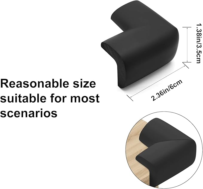 Bed Frame Corner Protector Black: 4 Pack Foam Rubber Guards Bumpers for Bed Table Cabinet Corner Safe Impact Absorption for Kids & Seniors (4, Black)