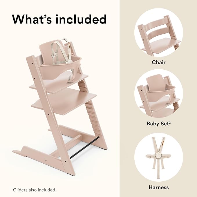 Stokke Tripp Trapp High Chair 2, Serene Pink - Includes Chair + Baby Set with Removable Harness for Children 6-36 Months - Adjustable, Ergonomic & Easy to Clean