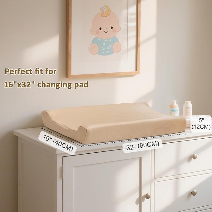 Owlowla Changing Pad Cover,Waterproof Changing Pad Covers-Soft Leather Diaper Changing Table Cover,Fits Standard Changing Pads for Baby Boy Girl（Beige）