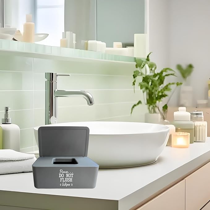 Moorfowl Baby Wipes Container Bathroom, 7.28" L * 4.80" W * 2.75" H, Adorable Please DO NOT Flush Toilet Wipes Dispenser Holder, Chic Style