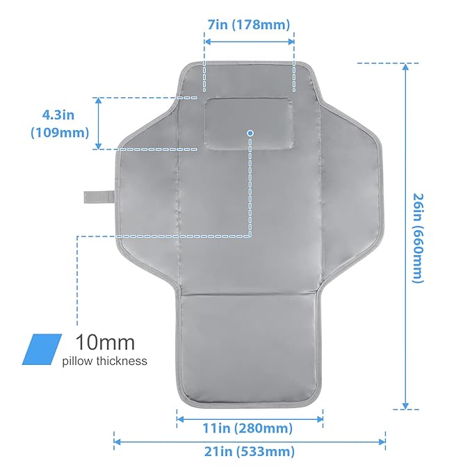 Portable Changing Pad with Built-in Pillow — Foldable Travel Diaper Changing Mat, One-Hand Open Waterproof Changing Station for On-the-Go Moms, Fits Diaper Bag (Cute Elephant)