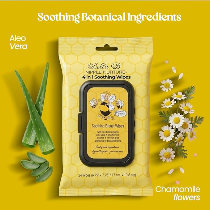 BELLA B Nipple Nurture Breast Pump Wipes Quick Clean | 3 Packs Hypoallergenic & Paraben Free Soothing Wipes for Breast Pump Parts & Pacifiers | Made with Organic Aloe Vera & Chamomile |Travel-Friendly