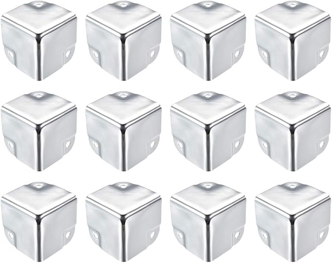 uxcell Metal Box Corner Protectors Box Edge Guard Protector 35x35x35mm Silver Tone 12pcs for Table Corners and Desk Corners