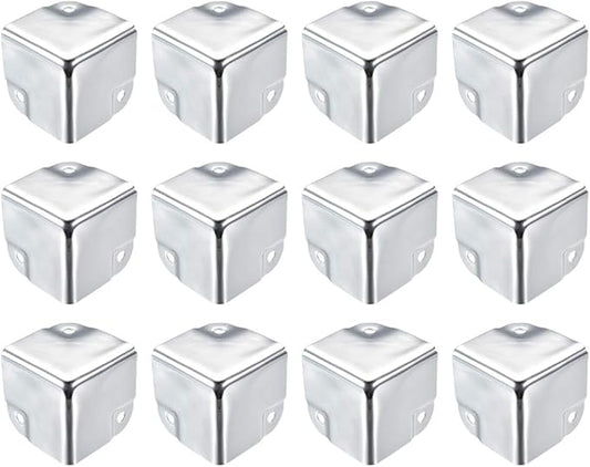 uxcell Metal Box Corner Protectors Box Edge Guard Protector 35x35x35mm Silver Tone 12pcs for Table Corners and Desk Corners