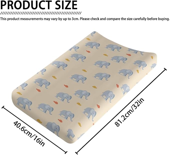 Elephant Changing Pad Cover Waterproof Nursery Pad Change Cover Stretchy Diaper Changing Mat Cover Fit 32"x16" Contoured Pad