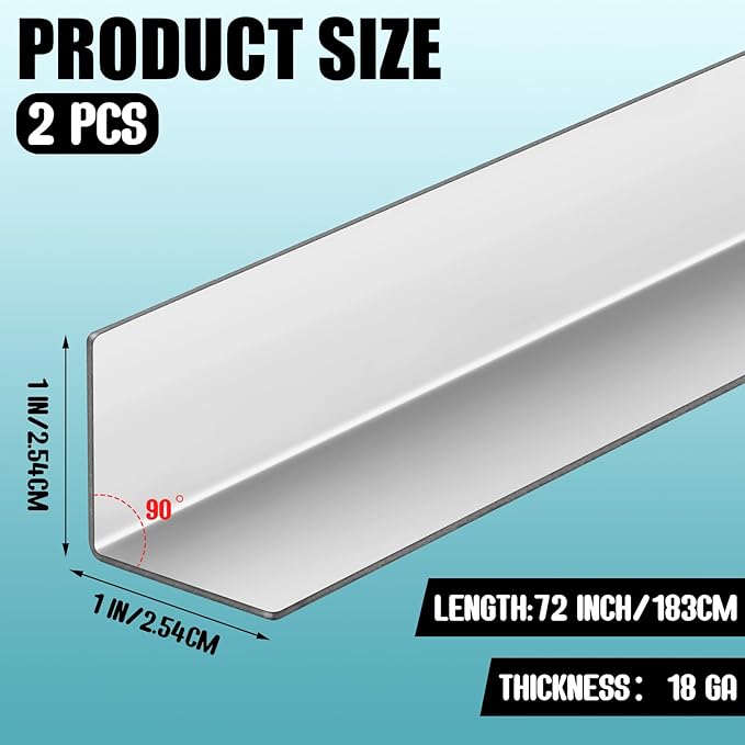 Blulu 2 Pcs Stainless Steel Corner Guards 1 x 1 x 72 Inches Metal Wall Corner Protector with 90 Degree Protectors for Walls Protection and Decoration, Silver