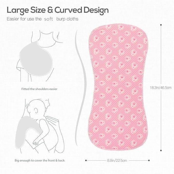 8 Pack Baby Burp Cloths, Unisex for Boys and Girls, Super Absorbent and Soft Towel,Solid Color (Pink-lht)