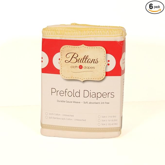 –Unbleached Organic Prefolds – 6 Pack, Baby Cloth Diaper Bamboo Cotton Blend Prefolds, High Quality, Premium, Eco-Friendly, (4x8x4) (Size 2)