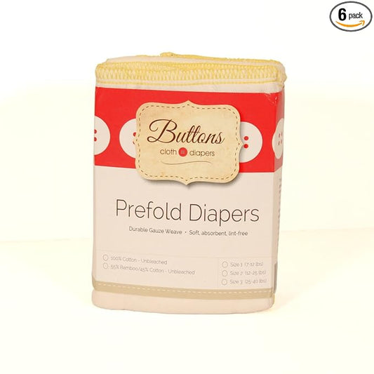 –Unbleached Organic Prefolds – 6 Pack, Baby Cloth Diaper Bamboo Cotton Blend Prefolds, High Quality, Premium, Eco-Friendly, (4x8x4) (Size 2)