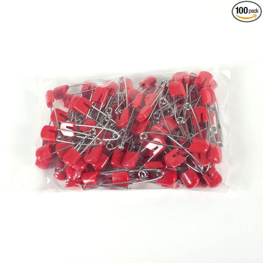 OsoCozy Cloth Diaper Nappy Pins 100 Packs - 100 Stainless Steel Safety Pins with Locking Plastic Heads. Durable, Safe and Cute 2.2 Inches Long (Red)