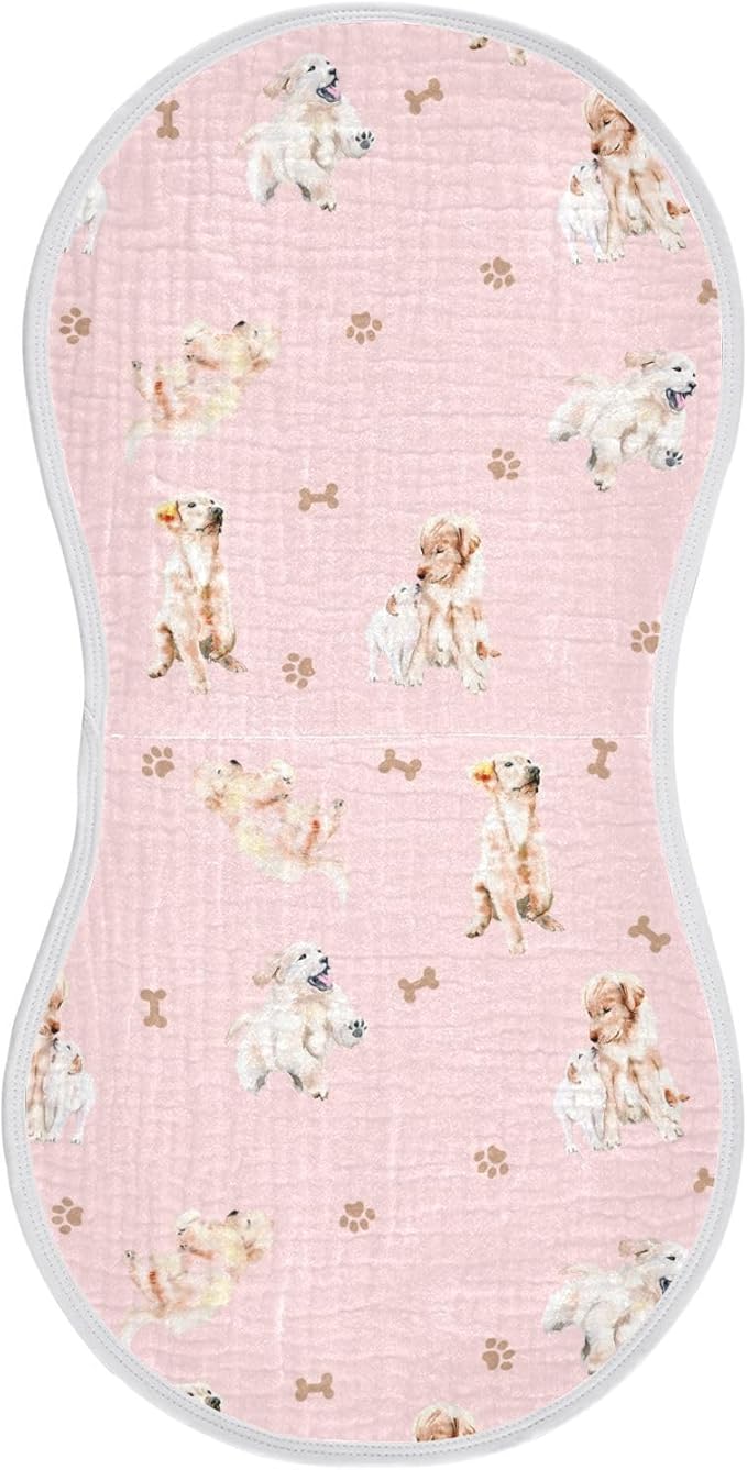 vvfelixl Baby Burp Cloths Golden Retriever Baby Newborn Cotton Burping Cloths Set Baby Washcloths 4 Pack Pink