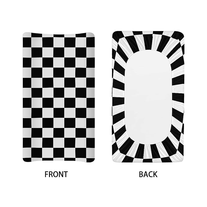 Black and White Checkered Changing Pad Cover for Baby Girls Boys Cartoon Breathable Diaper Change Table Sheet Soft Stretchy Cute Change Table Mat Cover Fit 32x16