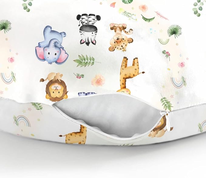 Safari Animals Tropical Leaves Flowers Baby Nursing Pillow Covers for Boy Girl Zoo Jungle Rainbow Nursery Pillowcase for Breastfeeding Pillows Lion Giraffe Elephant Hippo Soft Stretchy Slipcovers