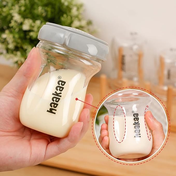 haakaa Glass Baby Food Storage Jar- Food Storage Container Airtight Lid-Wide Neck Gen.3 Baby Bottle -Leakproof BPA-Free 0m+ Newborn Baby - BPA-Free (Grey, 6.3oz/180ml, 1 pc)