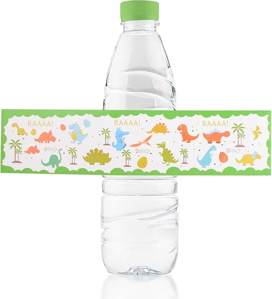 48 Pcs Dinosaur Baby Shower Water Bottle Labels Waterproof Water Bottle Wrappers Green Animal Water Bottle Stickers Baby Shower Bottle Wraps Decorations for Birthday Party