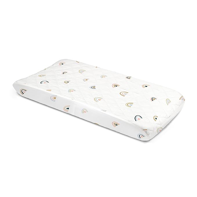 Makemake Organics Organic Changing Pad Cover GOTS Certified Organic Cotton Changing Table Cover Non Toxic Quilted Ultra Soft Girls Boys Neutral Nursery (16"x33", Rainbow)