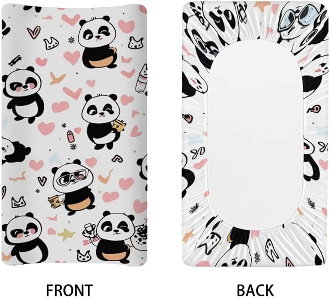 Changing Pad Covers for Boys Girls, Heart Panda Diaper Changing Table Pad Cover Soft Breathable Changing Mat Cover for 32''x16" Cute Birthday Gifts for Baby