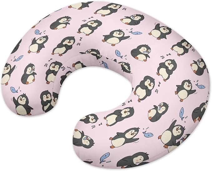 Music Penguin Nursing Pillow Cover Breastfeeding Pillow Covers for Breastfeeding Mom Hidden Zipper Design U-Shaped Pillow Covers Soft and Skin-Friendly