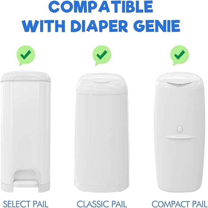 Diaper Pail Refill Bags,10 Pack for Diaper Genie Bags Refill Square, Compatible with Diaper Genie Select, Classic and Compact Pail, Premium Odor Locker and Sealer