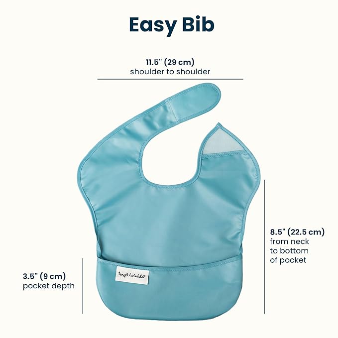 Tiny Twinkle Mess-Proof Baby Bibs for Eating | Waterproof, Wipeable Toddler Bibs with Catch-All Pocket | Feeding Bibs for Girls & Boys(5 Pack, Boy Spring)