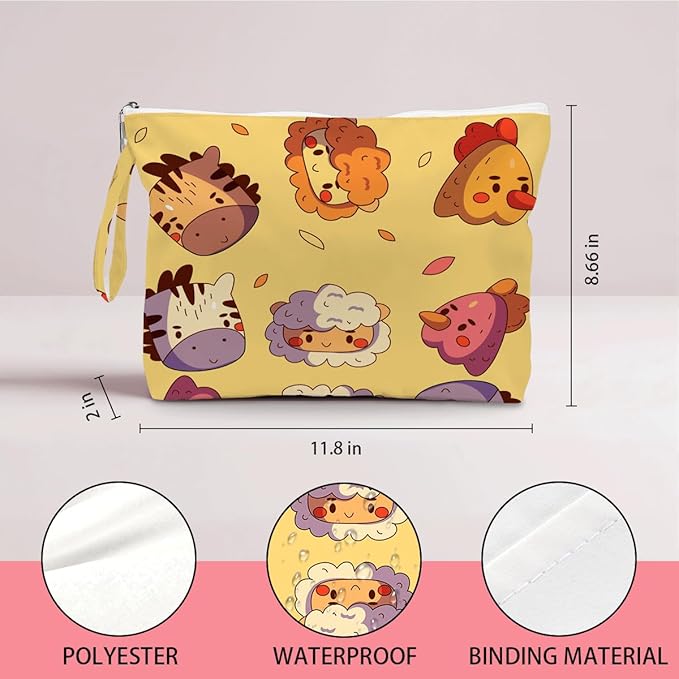 Wet Dry Bag, Wet Bag for Swimsuit, Diaper Sunscreen Large Zipper Pouch Waterproof Pouch, Beach Bags for Women, Gifts for Ladies Girls Friends Colleagues and Sisters, Animal Cartoon Head Patterns