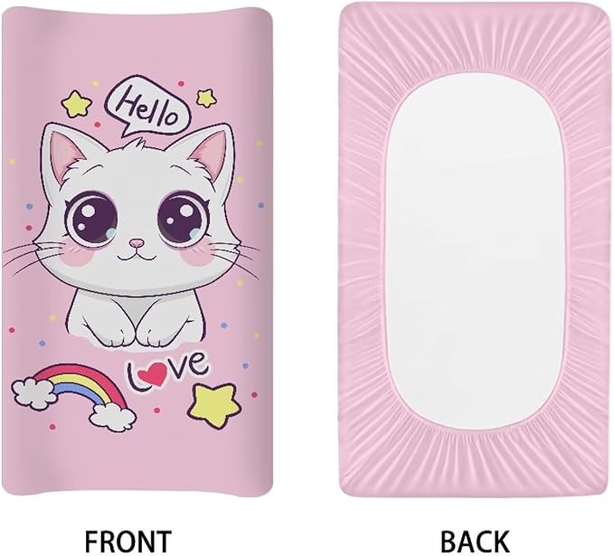 Changing Pad Covers for Boys Girls, Rainbow Cat Diaper Changing Table Pad Cover Soft Breathable Changing Mat Cover for 32''x16" Cute Birthday Gifts for Baby
