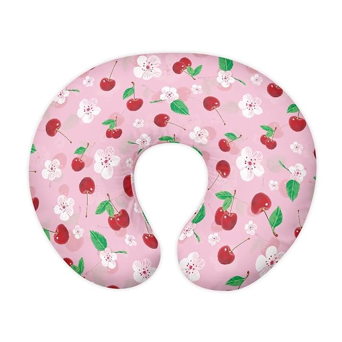 Breast Feeding Pillow Cover Girl, Stretchy and Soft Nursing Cover for Breastfeeding, Pink Cherry Pillow Slipcover for Baby Girls Newborn