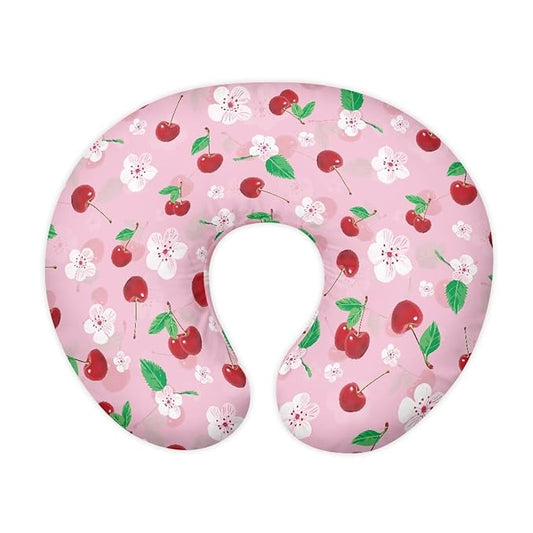 Breast Feeding Pillow Cover Girl, Stretchy and Soft Nursing Cover for Breastfeeding, Pink Cherry Pillow Slipcover for Baby Girls Newborn
