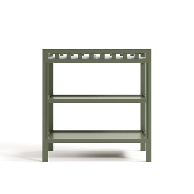 Storkcraft Morningside Changing Table (Olive) – GREENGUARD Gold Certified Baby Changing Table, Includes Waterproof Diaper Changing Pad, Easy 30-Minute Assembly, 2 Open Shelves for Storage
