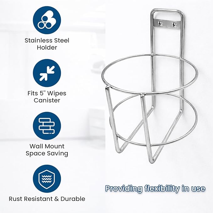 Wipes Cannister Holder for Clinic, Pet Center, School Cleaning Wet Tissues Bracket Supplies, Wall-Mount, 5.1" Dia, 1 Pcs