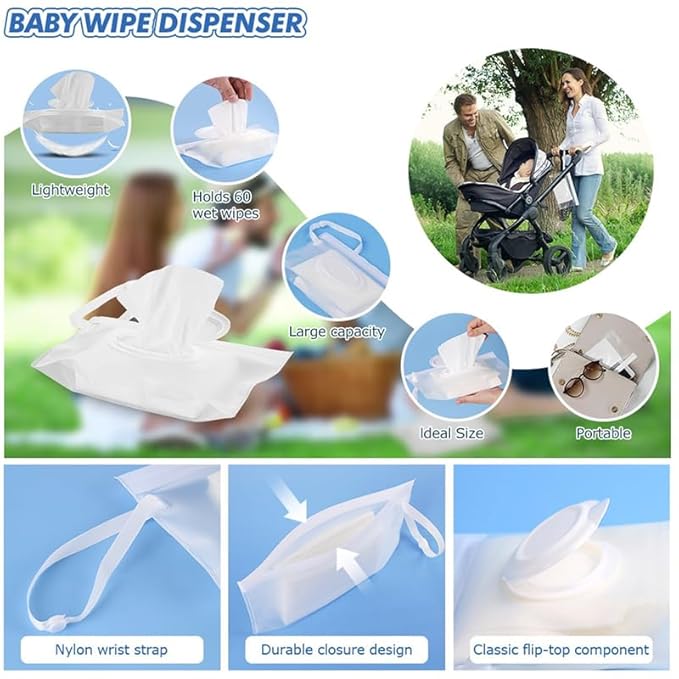 1/3Pcs Refillable Reusable Wet Tissue Holder Baby Wipes Pouch Dispenser Container Bag for Travel Stroller (3Pcs)