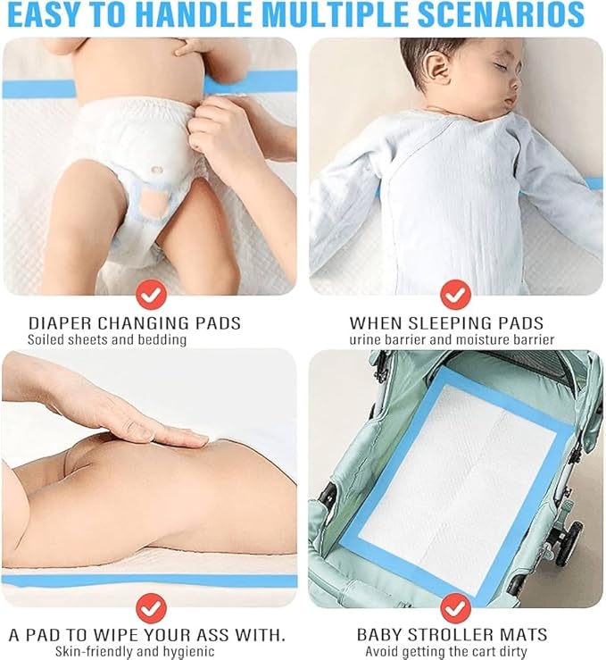 100 Pcs Disposable Changing Pads, Super Absorbent Portable Diaper Change Pads for Baby, Soft Leak-Proof Underpads Incontinence Bed Table Pee Mat