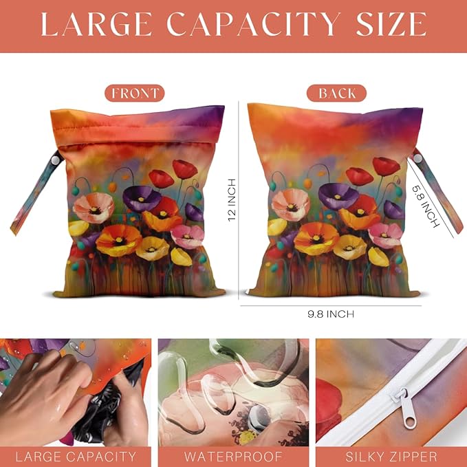 4 Pack Cute Wet Bag Waterproof Washable Reusable Wet Dry Bag for Swimsuit Dirty Clothes Diaper Travel Beach Pool Gym Christmas Birthday Camping Toiletries Beach Essentials，Fashion Colorful Floral