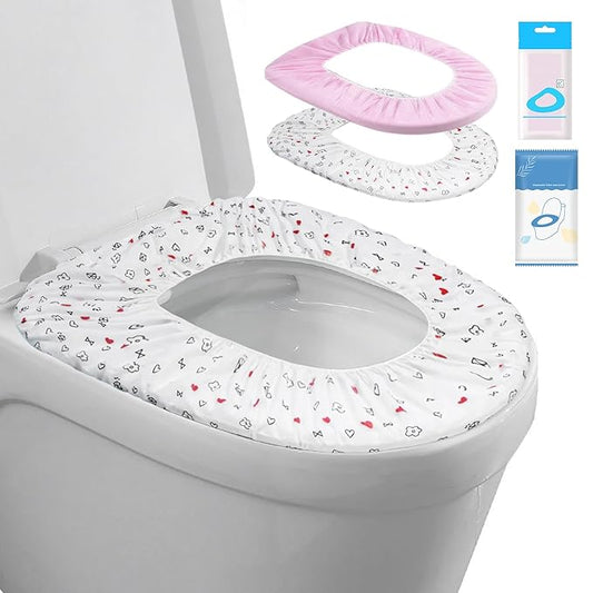 20 Pack Disposable Toilet Seat Cover Waterproof Non-Woven Fabric, Disposable Toilet Seat Covers for Travel, Disposable Seat Covers for Outing Hotel Hospital Public Toilet (Print+Pink)