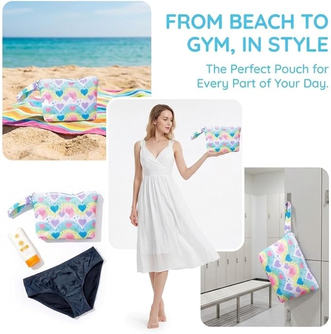 Waterproof Wet Bag with Wrist Strap, Reusable Zippered Pouch for Beach, Swim & Travel, Compact Cosmetic Toiletry Organizer Bag, 7.9 * 9.5 * 2 inches