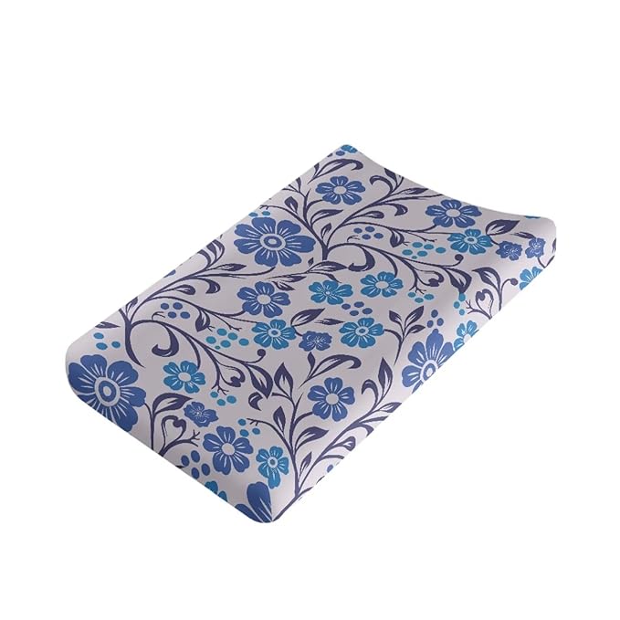 Blue Flower Print Changing Pad Cover for Baby Girls Boys Comfort Diaper Change Table Pad Covers Soft Changing Pad Sheets