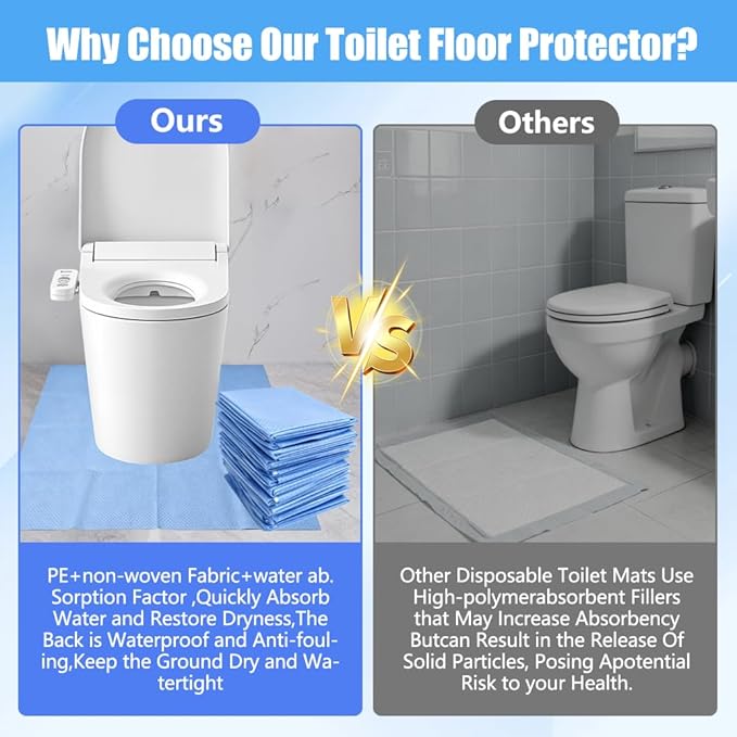 Upgraded 30 Pack Disposable Toilet Mats, Absorbent Toilet Floor Protector, Waterproof Non-Slip Potty Training Mats, U-Shape, Toilet Floor Pads for elderly, Children, Adult 24" x 22"( Heavyweight)